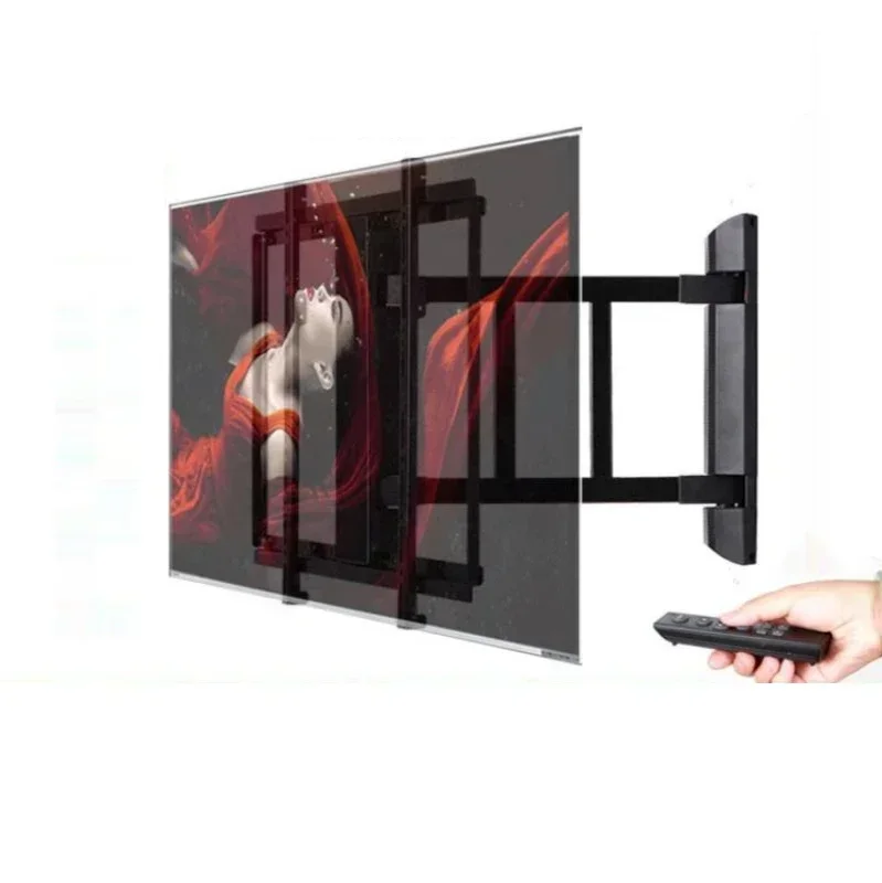 حامل تلفاز كهربائي 110 فولت-240 فولت متعدد الوظائف ذكي تلسكوبي دوار للتلفزيون على الحائط حامل رفيع للغاية مع جهاز تحكم عن بعد #2