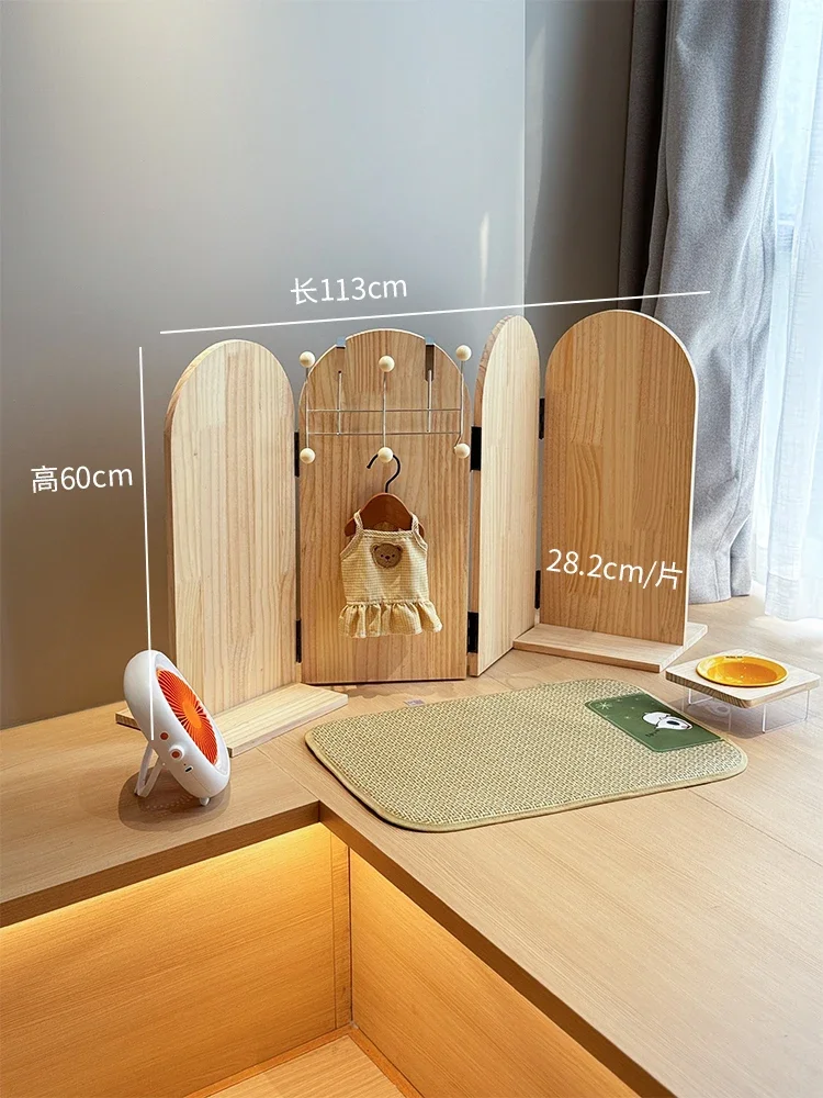 Pet furniture small screen foldable movable Korean ins style small simple solid wood short screen