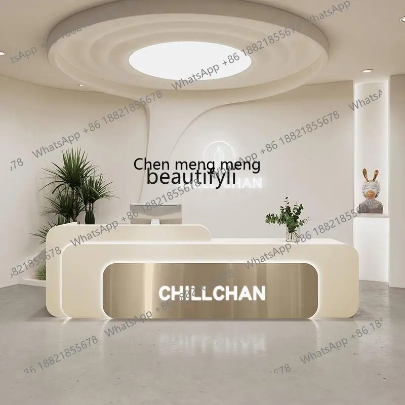 X  Light luxury beauty salon haircut bar table stainless steel company front desk simple modern clothing store checkout page