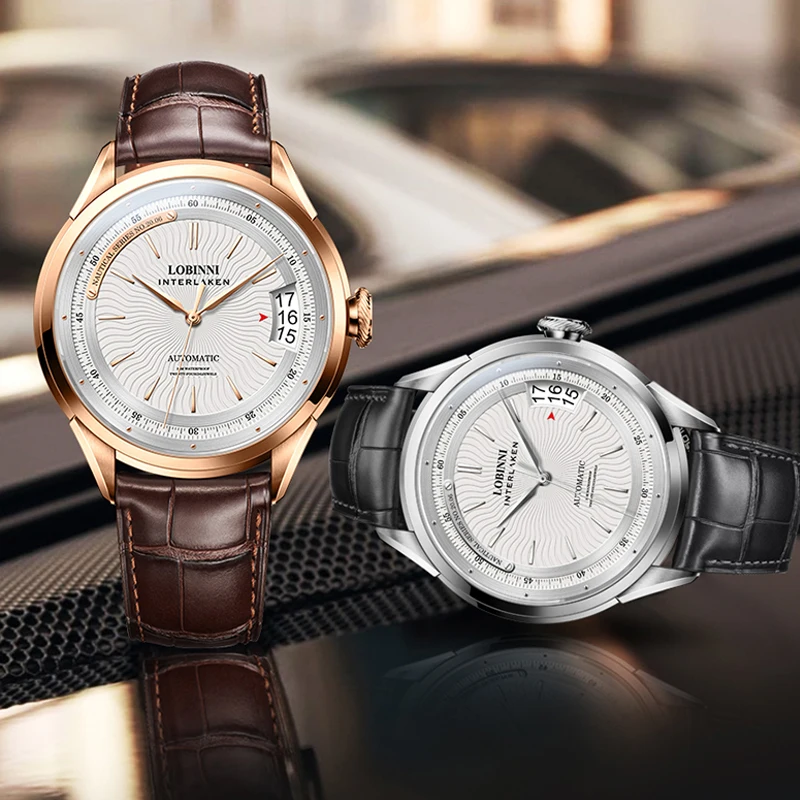 LOBINNI L17522 43.5 مللي متر ساعة ميكانيكية أوتوماتيكية للرجال ستانلس ستيل ياقوت كريستال زجاج 50 متر مقاومة للماء ساعة تقويمية