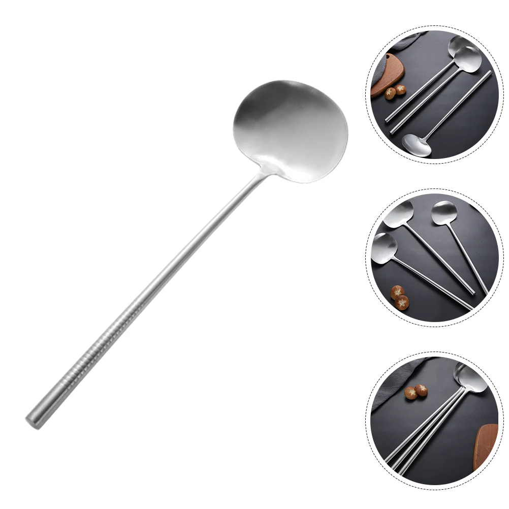 

Work on Frying Spoon Metal Spatula For Cooking Can Kitchen Cookware Silver Long Handle Spatulas