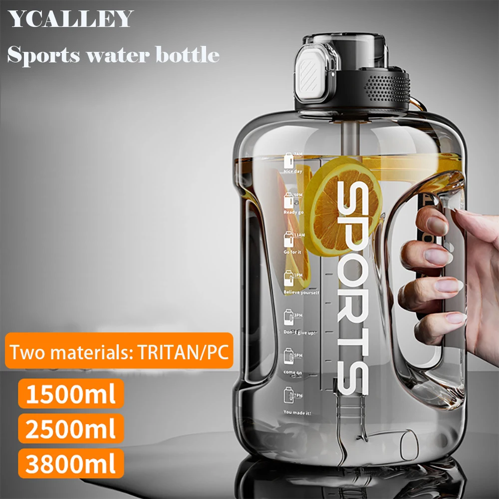 

YCALLEY Fitness Cup Bpa Free Drinking Bottle Large Capacity Portable TRITAN Sports Water Bottle With Straw 1700ML/2500ML/3800ML