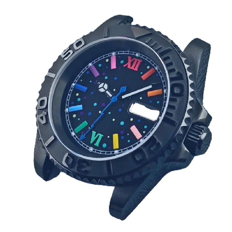 Orologio da uomo da 40mm cassa in vetro zaffiro in acciaio inossidabile 316L quadrante arcobaleno mani fit NH34 NH35 NH36 movimento impermeabile 10Bar LOGO fai da te