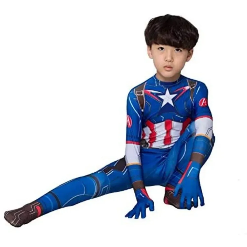 

Halloween Cosplay America Team Jumpsuit Carnival Superhero Costume Felt Mask Captain America Youth Party Full Outfit New