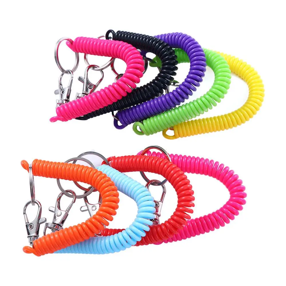 Lanyard Elastic Stretch Wristband Metal Carabiner Unisex Spring Rope Key Ring Spiral Stretch Keychain Wrist Coil Key Cord Clasp