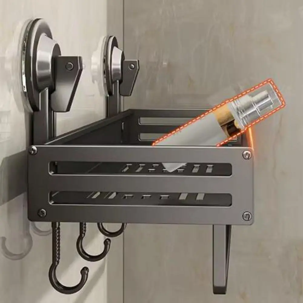 رف تخزين كوب شفط من الألومنيوم للمساحة، رف شامبو مثبت على الحائط، منظم أدوات الزينة قابل للفصل