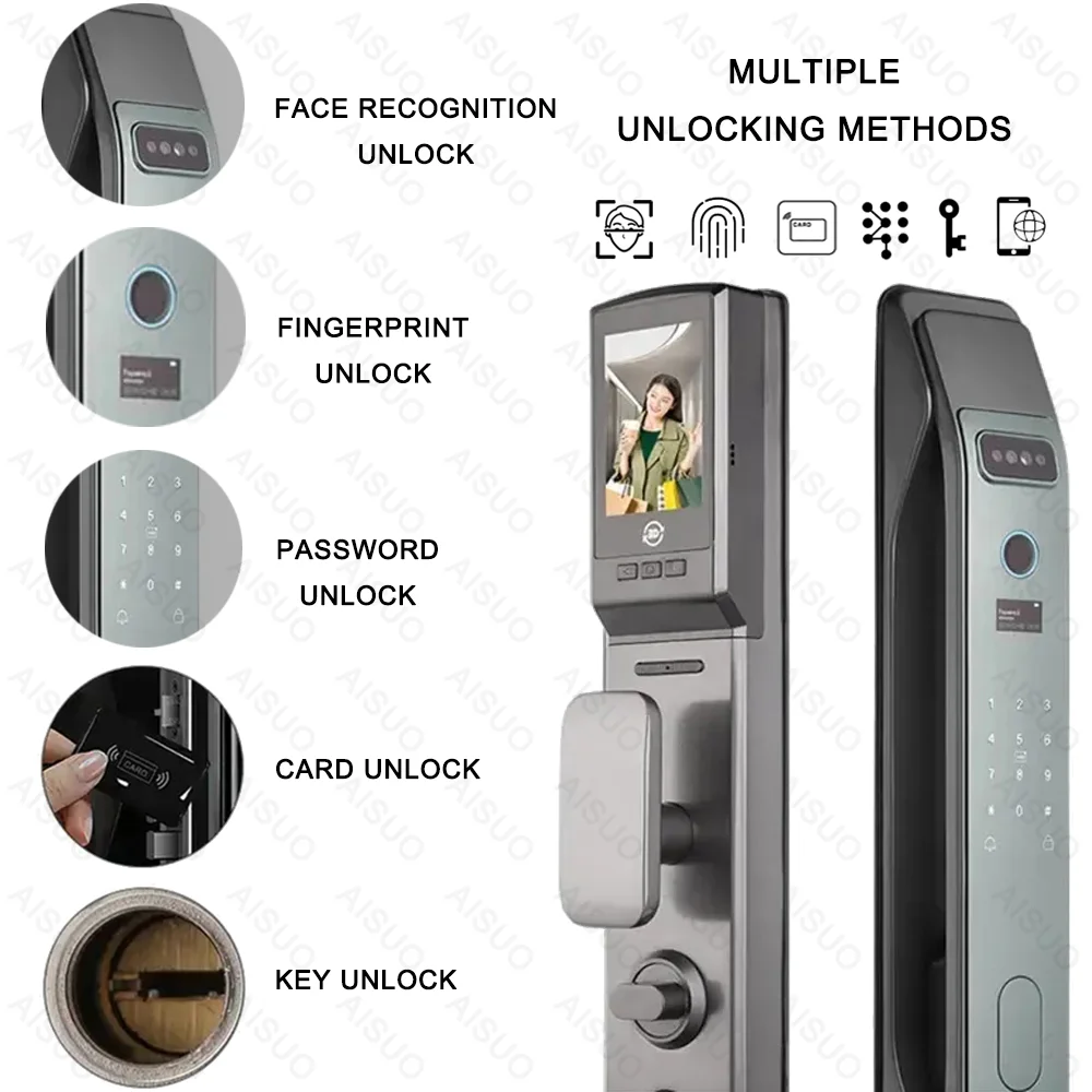 Hot Selling Fully Automatic Face Recognition Lock With Camera WIFI APP Digital Lock Fingerprint Biometric Smart Door Lock