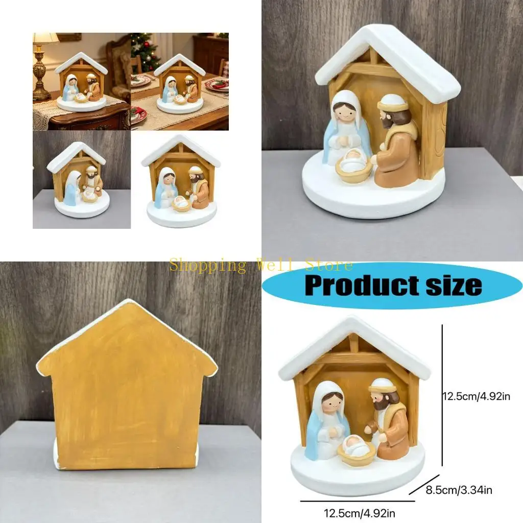 KX4B Christmas Nativity Figurines Resin Manger Holy Family Nativity Scene Statue