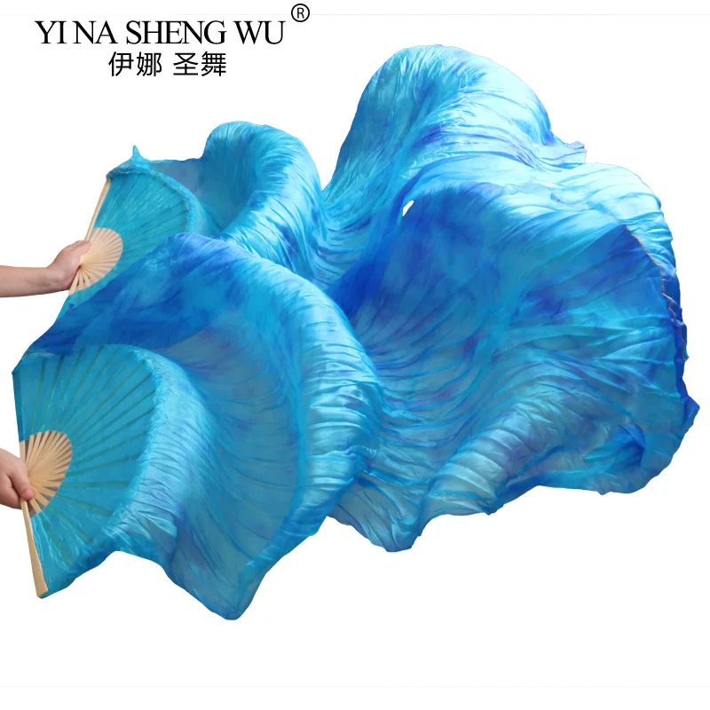 Éventails de danse du ventre en soie chinoise 100% de haute qualité, 1 paire d'éventails de danse du ventre en soie teints à la main, multicolores 150/180x90 Cm