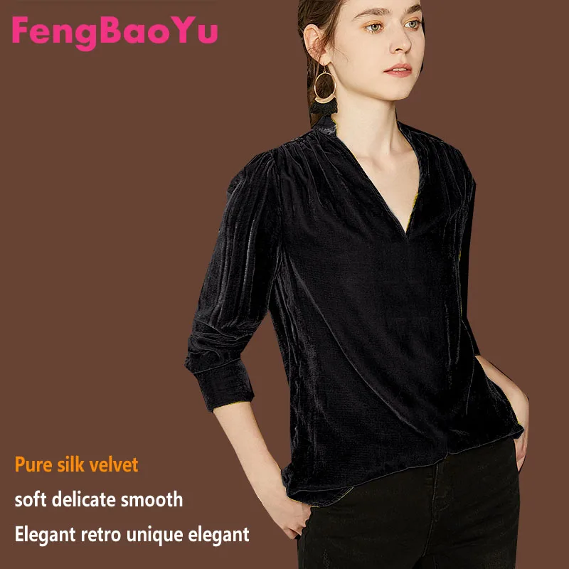 

Fengbaoyu Velvet Autumn Winter Lady Long-sleeved Deep V-collar T-shirt Black Street Blouse 4XL Clothes for Women Free Shipping