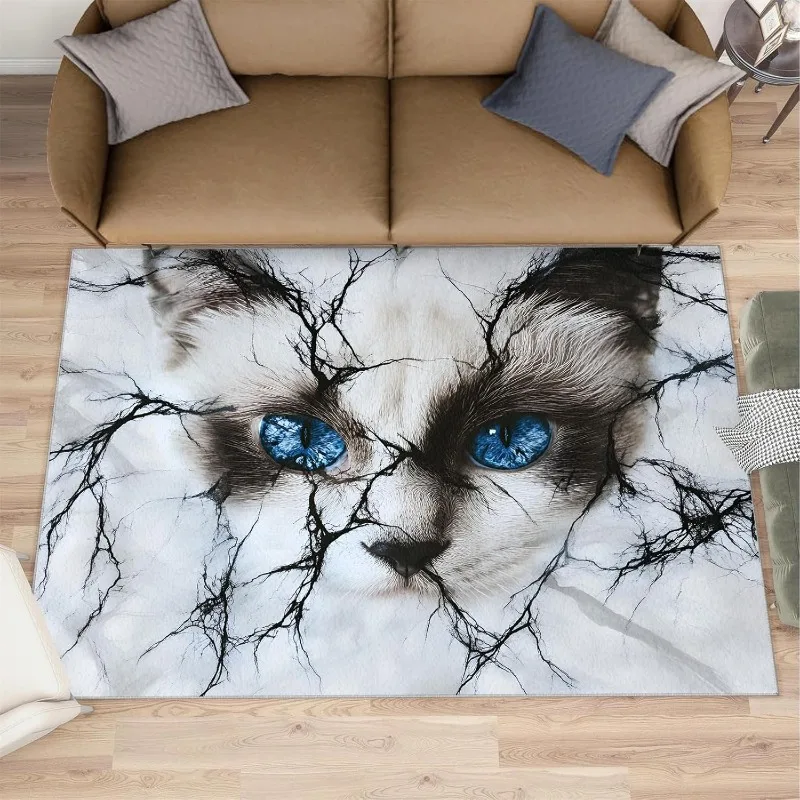 

Abstract Art Cat Print Carpet Nordic Style Marble Texture Home Decor Rug Absorbent Anti-Slip Floor Mat for Hallway Living Room