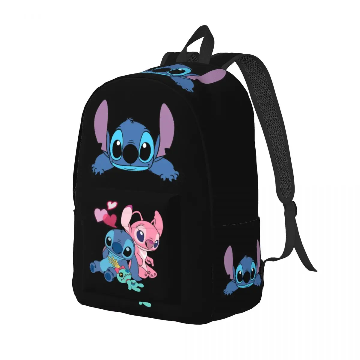 Custom Stitch Angel Canvas Backpack for Girls Boys Disney Anime School College Travel Bags Women Men Bookbag Fits 15 Inch Laptop