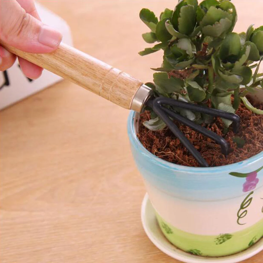 

6Pcs Gardening Tools Set Wooden Handle Polished Grip Portable Mini Tool Kit for Indoor Plants Excavation Weeding Soil Aeration