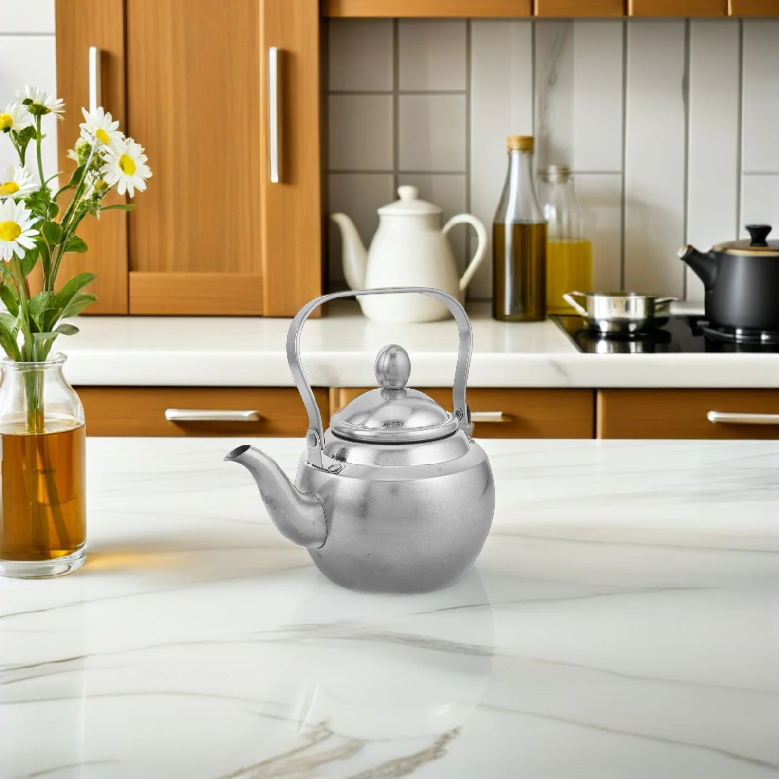

Stainless Steel Tea Pot Removable Infuser Vintage Style Home Kitchen Office Loose Leaf Blooming Teapot Water Boiler Kettle