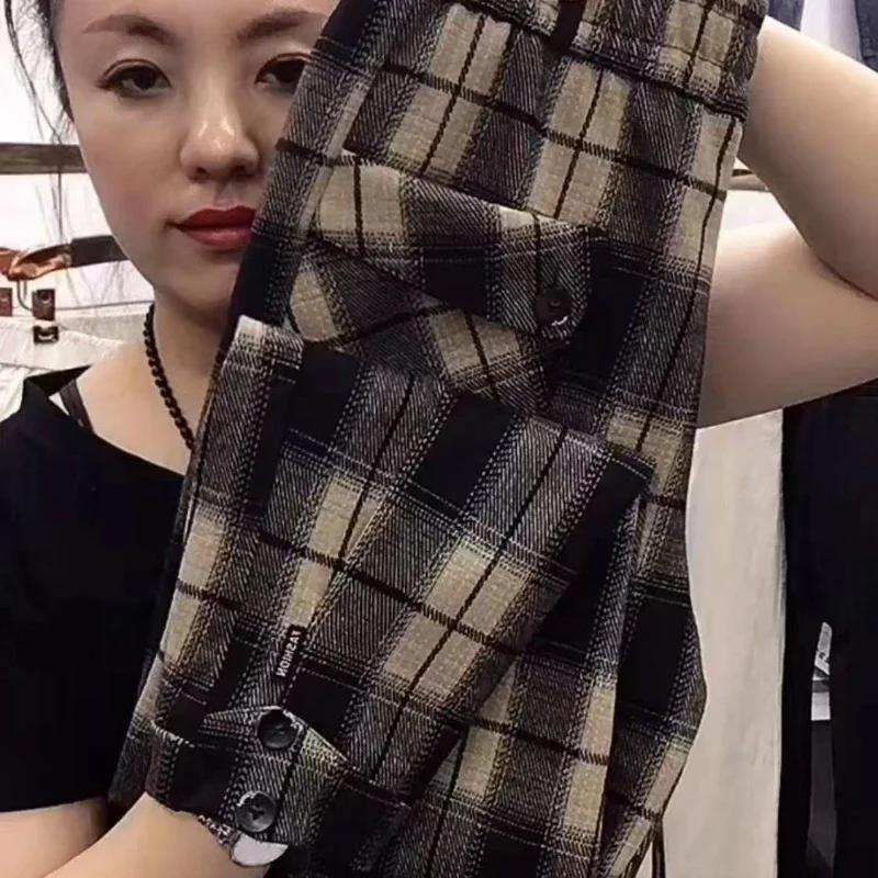 

Новые повседневные брюки в клетку с принтом, большие размеры, тонкие брюки Hallen, брюки в клетку с маленькими ногами, женская одежда Tide XT1456