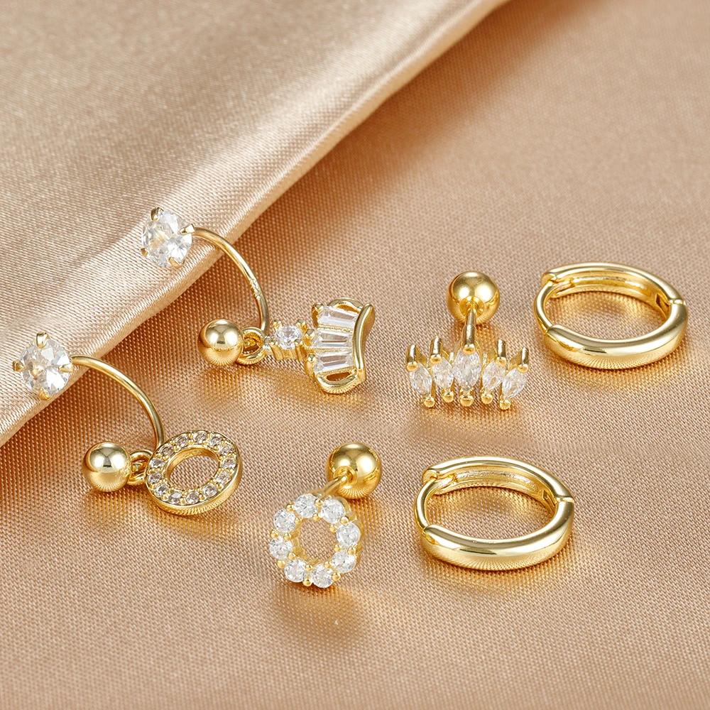 3PCS Stainless Steel Zircon Hoop Earrings Set for Women Tragus Helix Cartilage Earring Conch Rook Daith Lobe Piercing Jewelry