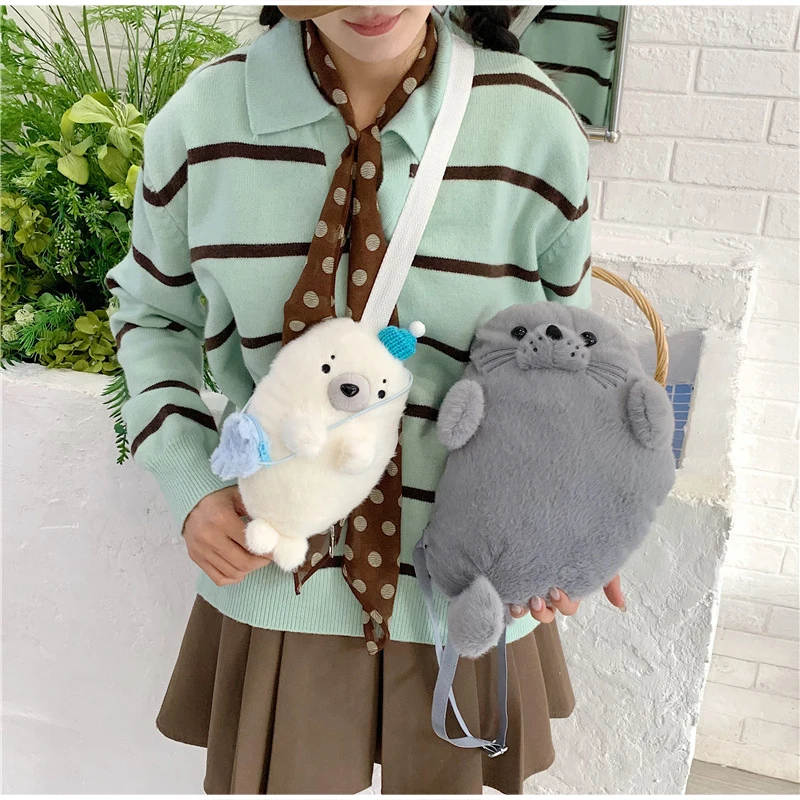 

Cartoon Seal Plush Bag, Cute Doll Shoulder Bag For Girls, Children's Crossbody Bag With Adjustable Strap, Lightweight Wallet