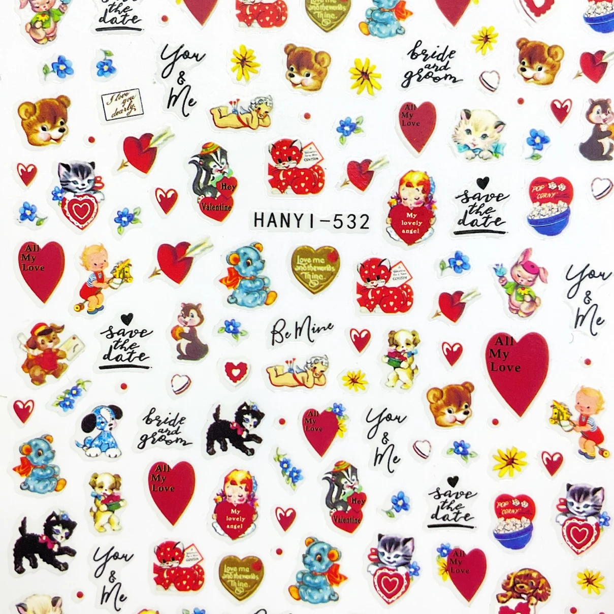 HANYI Pet Lover Cute back adhesive nail sticker Thin vintage sweetheart Showa Nails decal