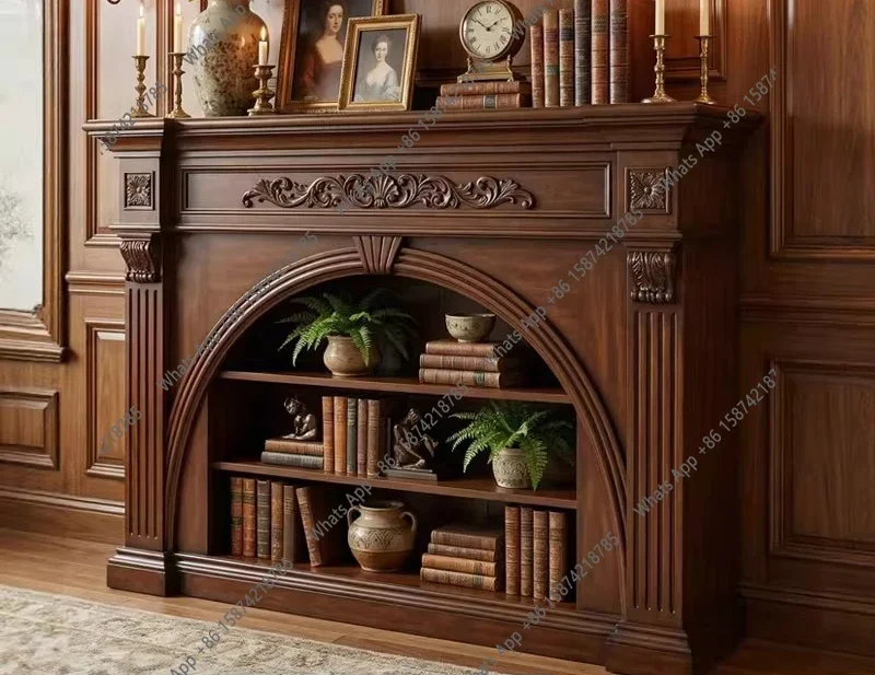 Q K French retro wall decoration American light luxury , antique carved enigma in the living room,solid wood fireplace