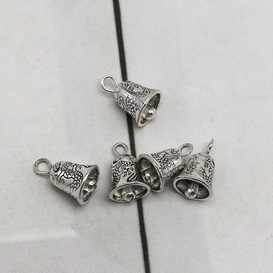 10PCS Cute Alloy Bell Charms Silver Color Dragon Design Pendant For Necklace Bracelet Jewelry DIY Accessory No Sound 13*9mm