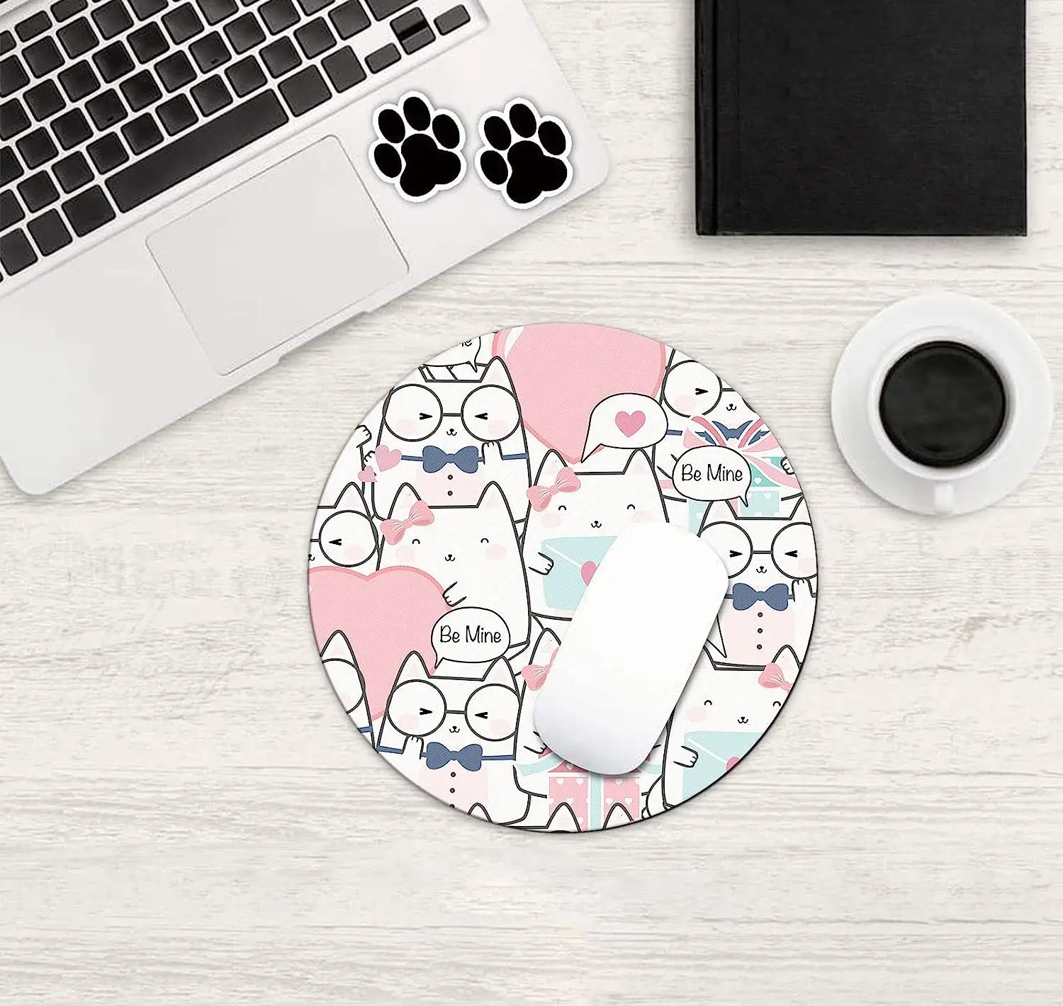 Round Mouse Pad Cute Cats Mouse Mat Small Non-Slip Rubber Base Round Mousepad with Designs for Working and Gaming Home