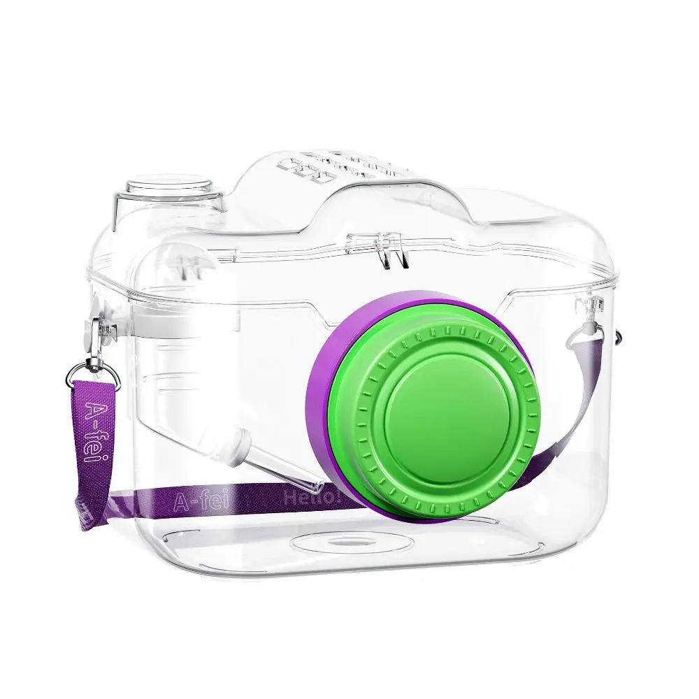 Ventilated Clear Hamster Carriers Water Bottle Food Bowl Small Animal Cage Adjustable Strap Anti-Bite Guinea Pig Carry Bag