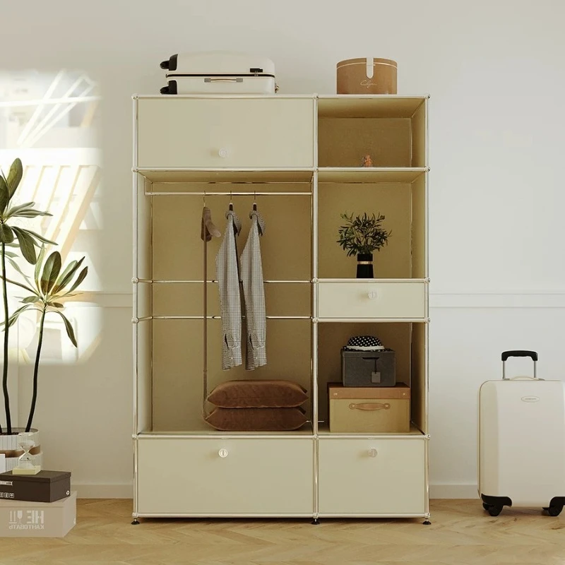 YJQ module wardrobe floor coat rack household small apartment stainless steel hanger bedroom storage cabinet