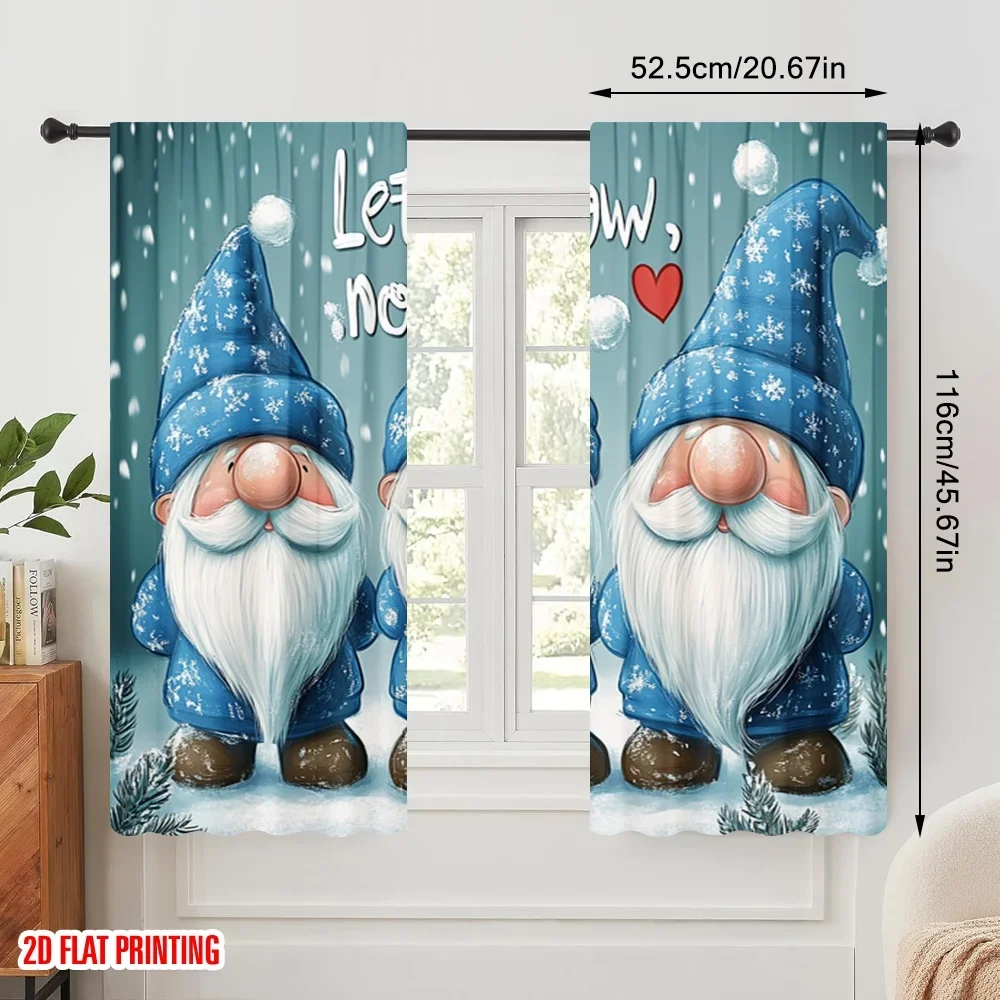 2pcs,2D plane printing Popular Curtains Cute Gnomes Snowy Season (2) Polyester (without rod) Gifts for Bedroom, Living Room,