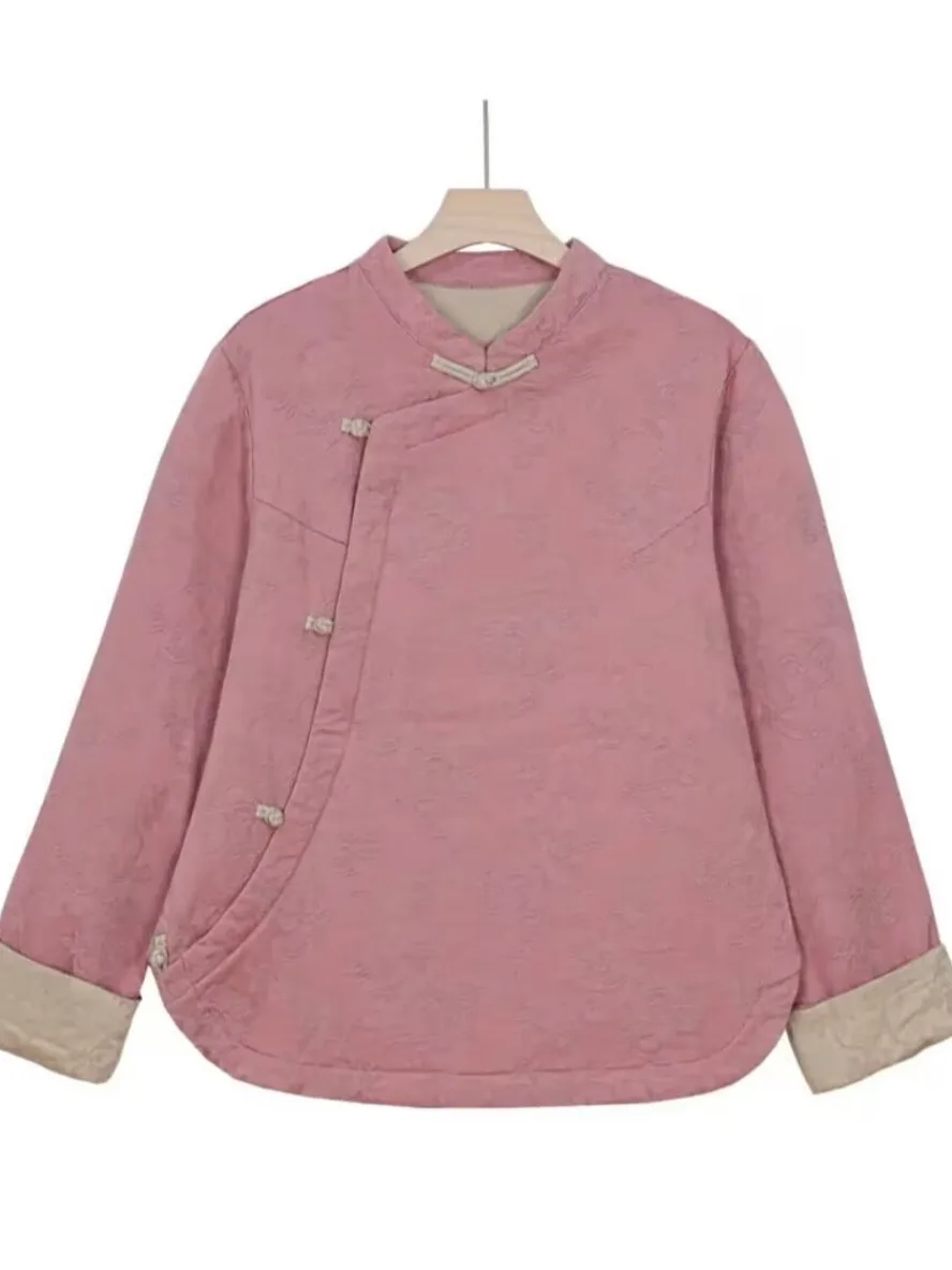 

New Chinese Style Asymmetrical Button Cotton Jacket Women's Winter Floral Embroidery Inner Warm Cotton Vest Top