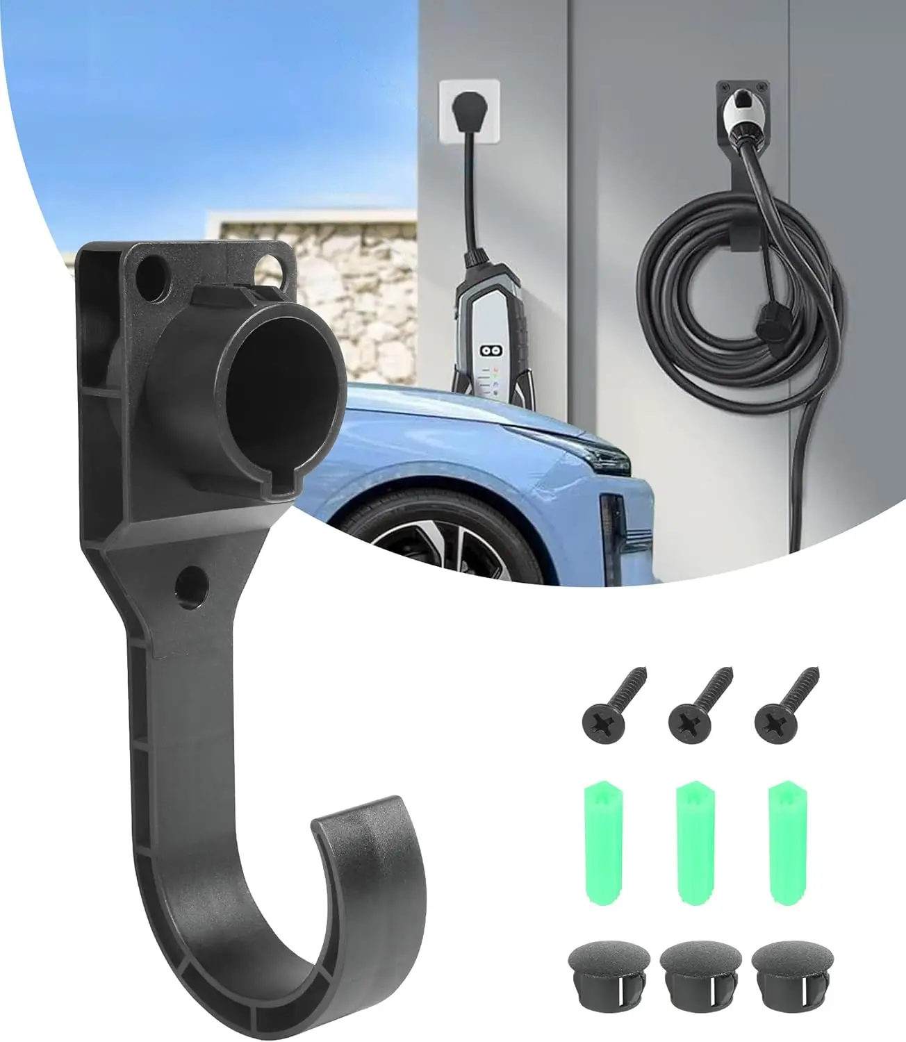 EV Charger Holder Wall Mount J1772 Connector Dock with Screws Car Accessories for Electric Vehicle Charging