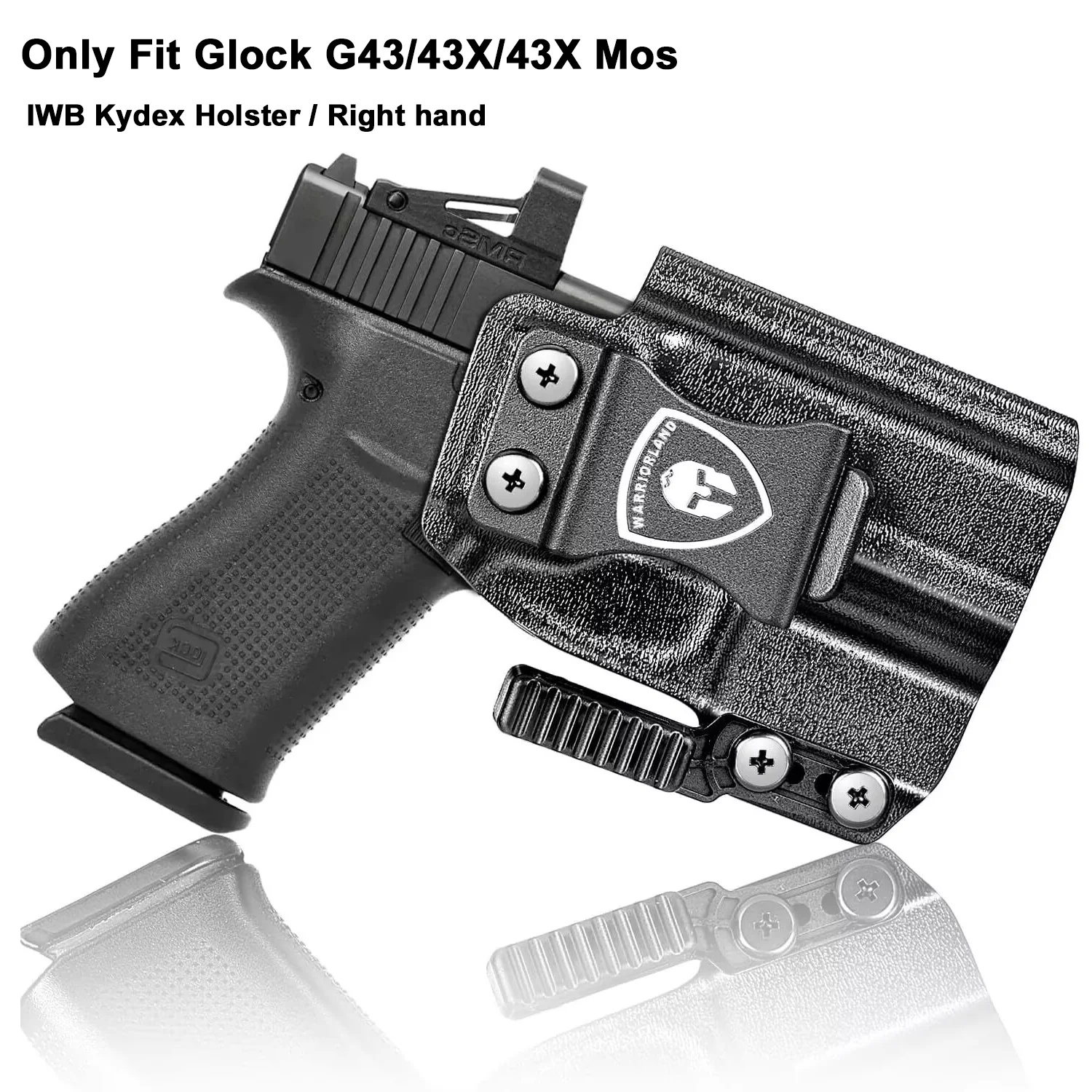 

Only Fit Glock 43/43X/43X MOS,IWB Kydex Holster with Claw Attachment and Optic Cut,Match optical sights,Click sound,Right Hand