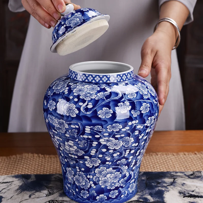 Blue and White Porcelain General Cans Tea Cans Empty Gift Box Tea Containers Ceramic Chinese Tea Cans Large Home Decor Modern