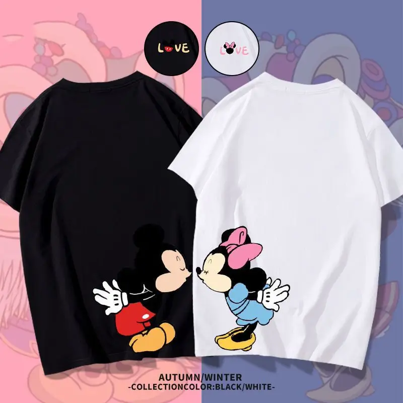 Disney Mickey Couple White T-shirt Female Internet Celebrity Pure Cotton Different Couple Short Sleeves