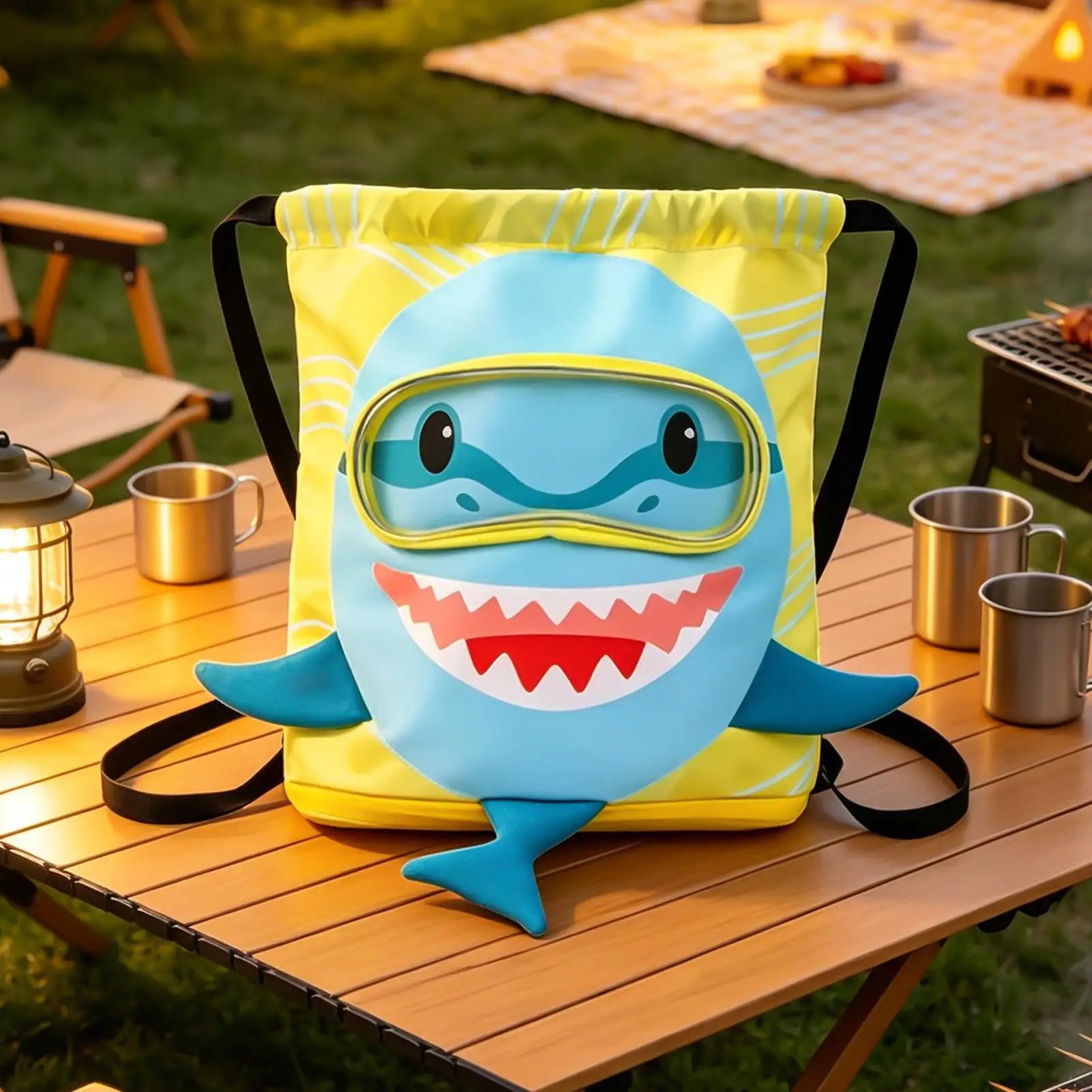 Swim Bag Shark Design Backpack With Shoe Compartments Dry Wet Separated Swim Backpack For Age 3 And Up Girls Boys Camping Hiking