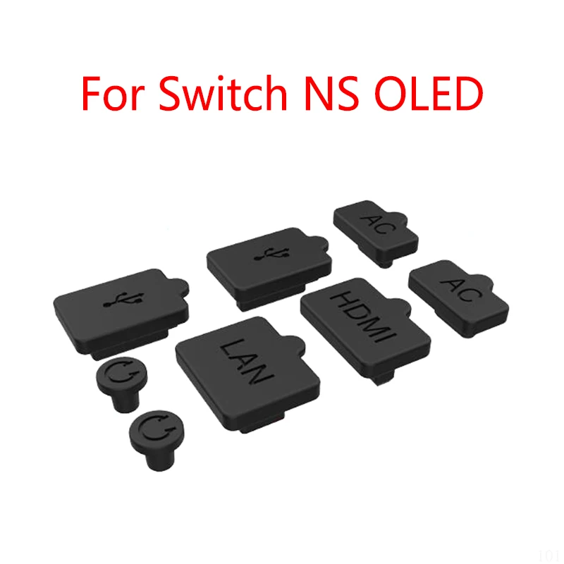 1Set/8PCS For Nintendo Switch OLED Console Silicone Dust Plug Set USB AC LAN HDMI Interface Antidust Cover Dustproof Plug