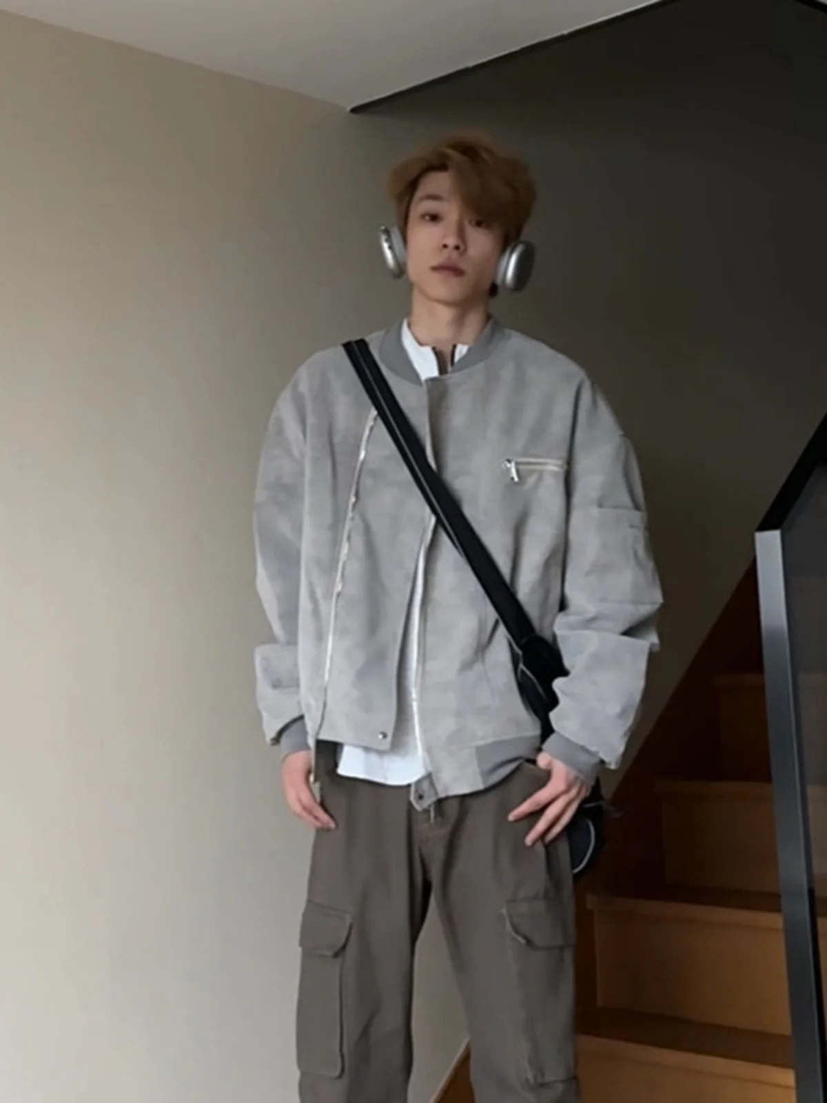 

ay Leather Jaet Men's Sle American Baseball ort Motorcycle Pilot Jaet Spring Autumn Loose Fit Youth Trend Polyester...