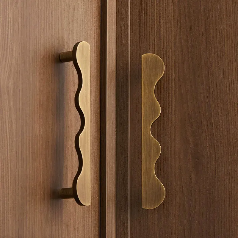 1 Pair Creative Brass Handles for Furniture Matte Black Wave Shape Cabinet Handles Antique Bronze Kitchen Cuoboard Door Pulls