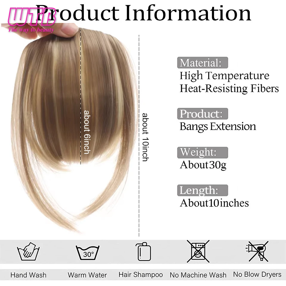 Synthetic Bangs Hair Clip Fake Bangs Fringe with Temples Hairpieces for Women Natural Curved Bangs Clip in Hair Extensions