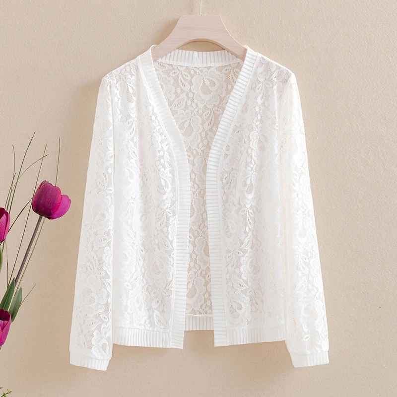 2023 Autumn Summer Lace Cardigan Women Female Cardigans Solid Color Women Shawl Coat Ladies Outerwear