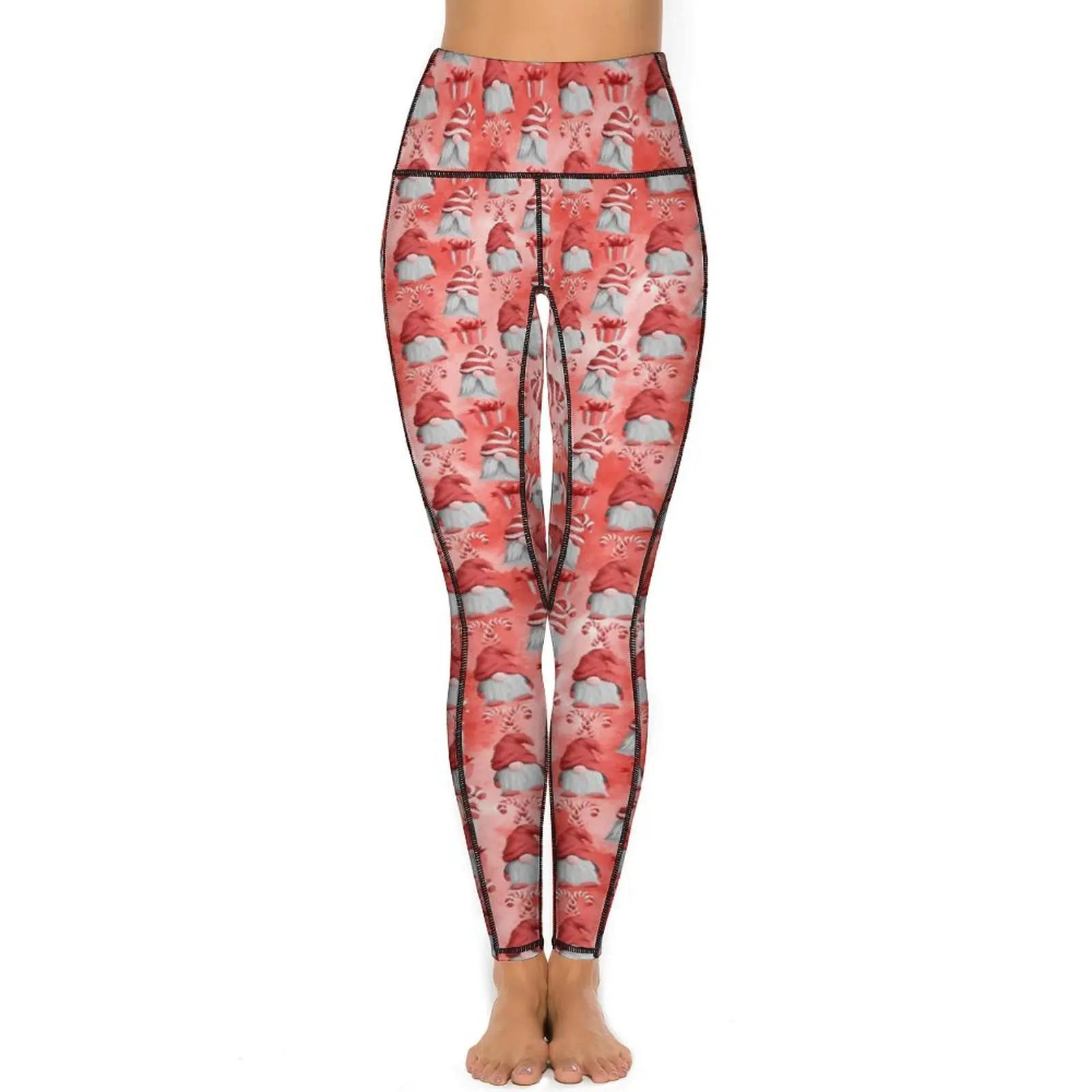 Christmas Gnome Red Leggings Sexy  High Waist Yoga Pants Sweet Stretch Leggins Women Printed Work Out Sports Tights