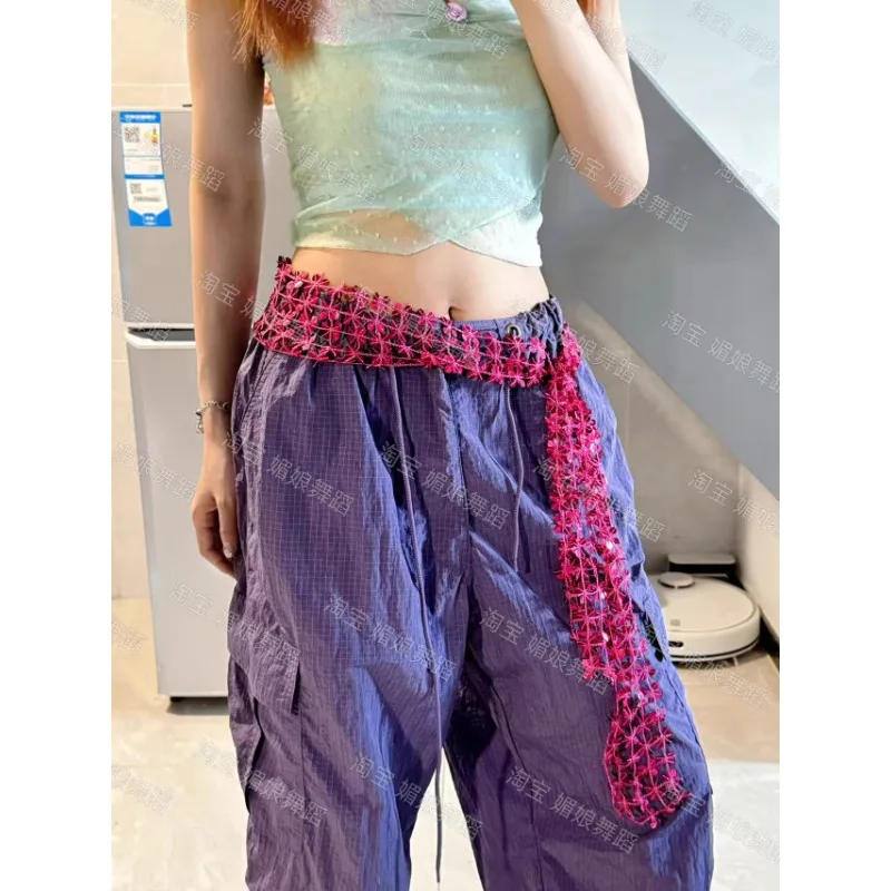 Maßgeschneiderter Jazz-Tanzgürtel, Nische, Pailletten, hohle Taille mit trendiger Straße, KPOP-Furzvorhang, Bauchtanz-Taillenkette, Hüfttuch