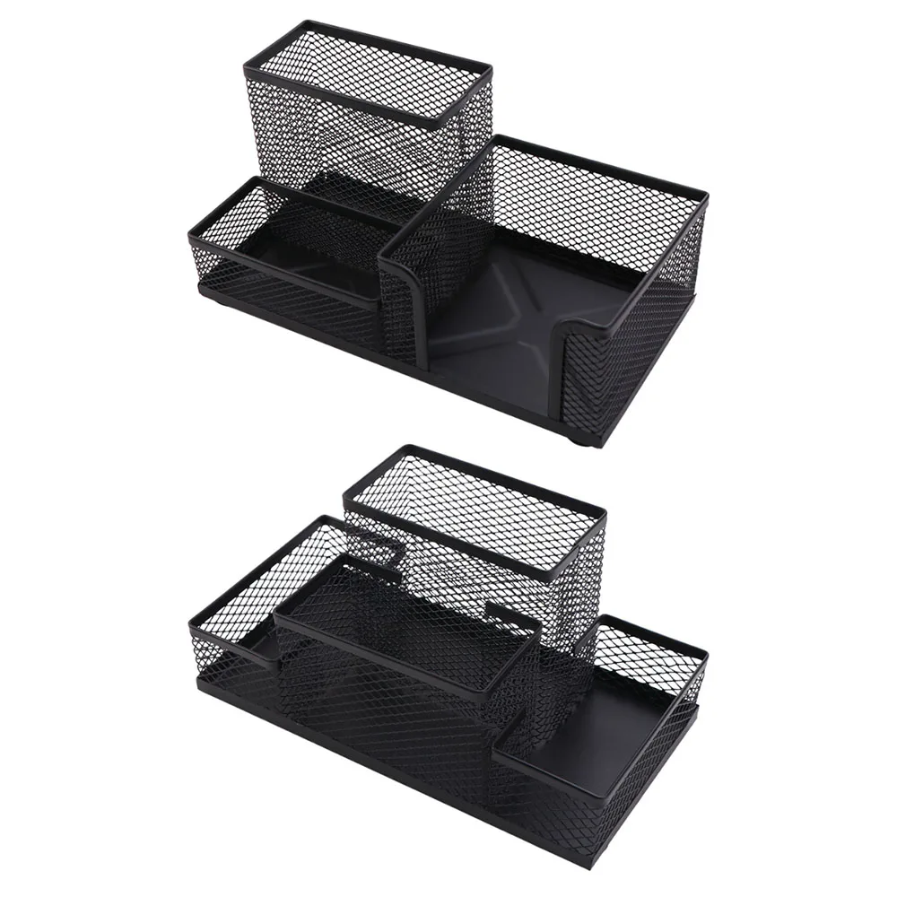 Metal Pen Holder Mesh Design 3/4 Grid Pencil Storage Box Black Large Capacity Desk Stationery Organizer Student
