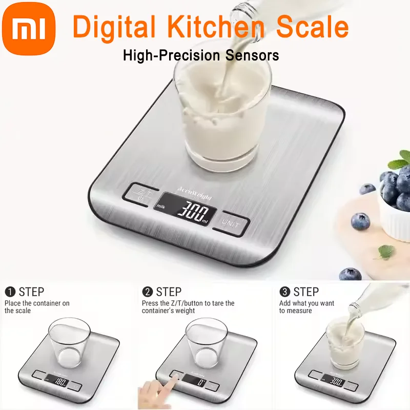 Xiaomi Digital Kitchen Scale Stainless Steel Rechargeable Kitchen Measuring Scales  LED Electronic Scale Jewelry Baking Scales