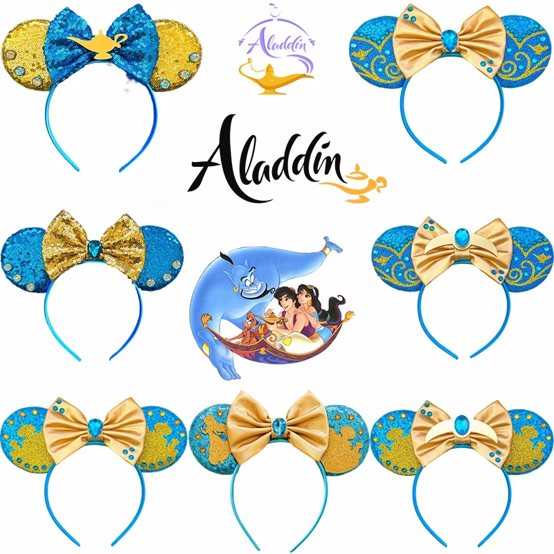 Disney Aladdin Headbands For Kid Cosplay Genie of the Lamp Bow Hair Accessories Girl Princess Jasmine Castle Ears Hairband Women