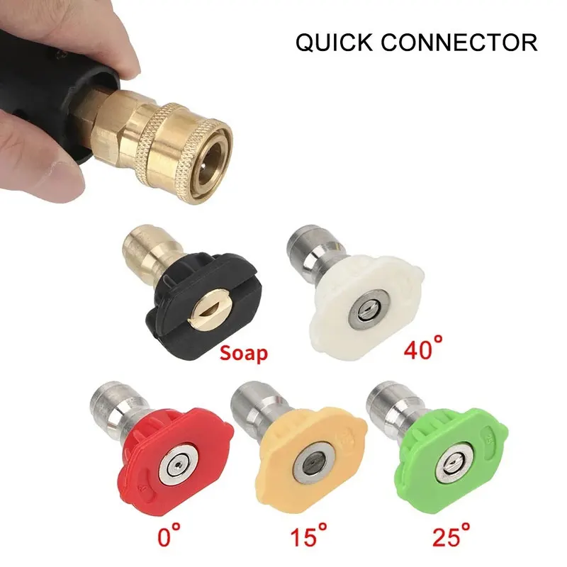 High Pressure Washer Sprayer Nozzle Quick Connector Car Washing Nozzles Tool Garden Metal Jet Lance Nozzle Multiple Degree