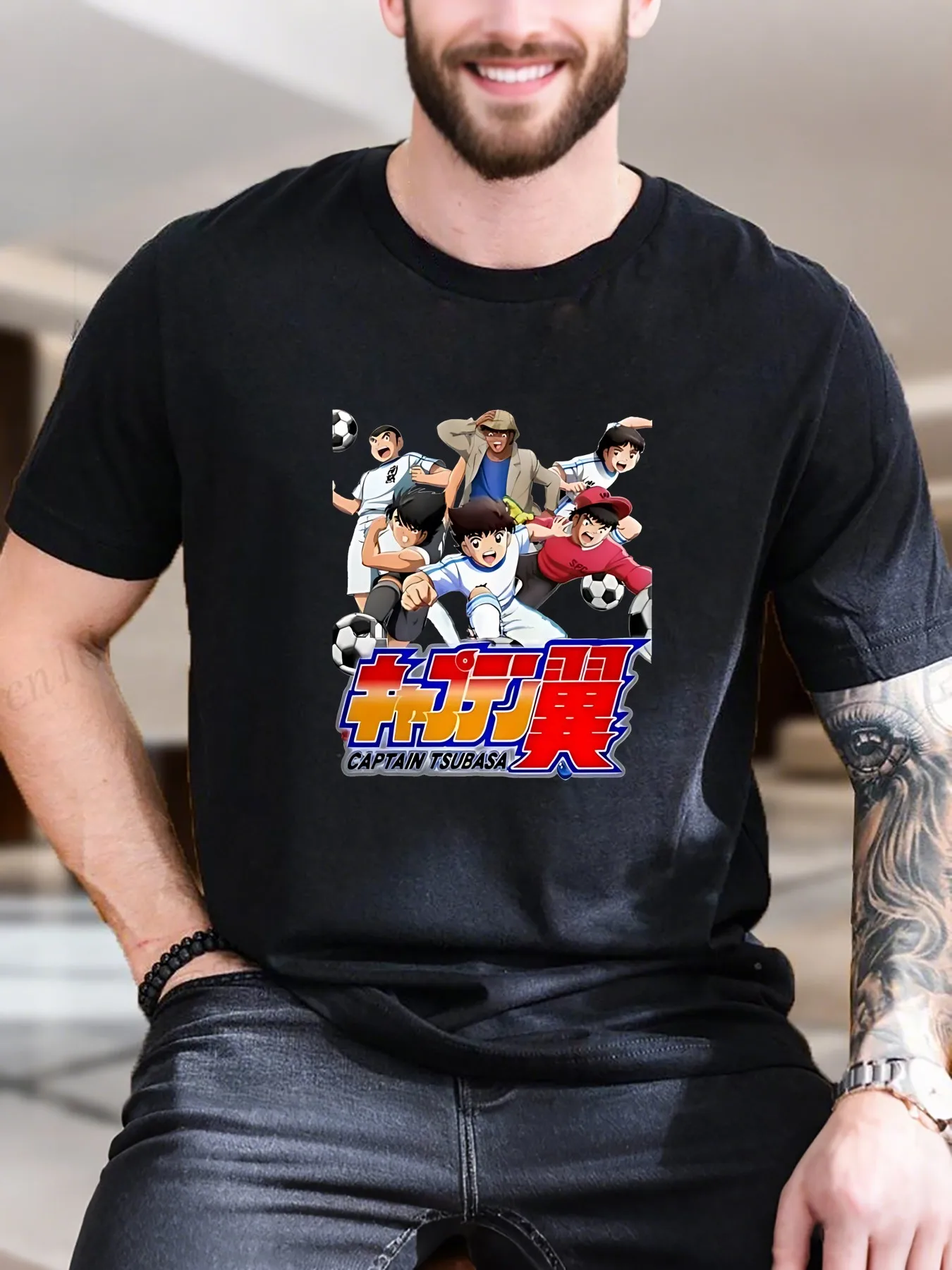 

New Arrival Fashion Captain Tsubasa Print T-Shirt Men's Cotton Comfortable Anime Graphic Tee Season 1 Episode 1 Design Casual Sh
