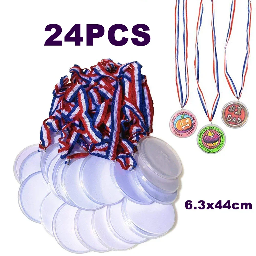 24PCS Design Your Own Award Medals DIY Ribbon Medal for Children Corporate Sports Festivals Sports Party Award Trophies