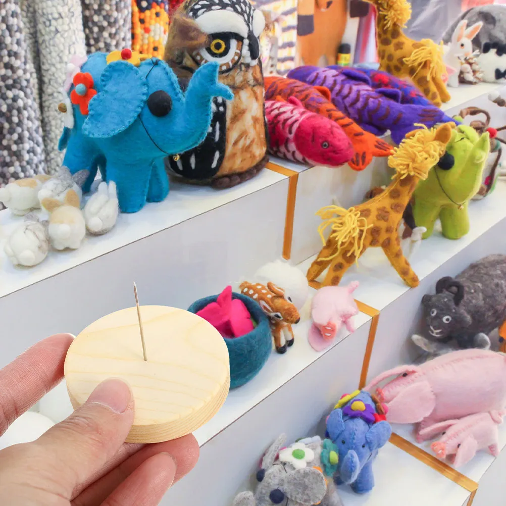 4Pcs Wool Felt Needle Felting Stand Wooden Base Stable Display Rack 1.97 Inch Crochet Support Holder Action Figures DIY Showcase