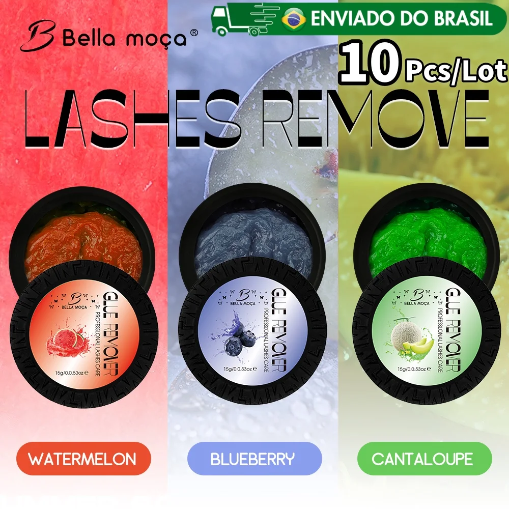Bella moça 10 قطعة مزيل غراء الرموش 15 جرام كريم نكهة الفاكهة مزيل لاصق لتمديد الرموش ماكياج الشحن من البرازيل