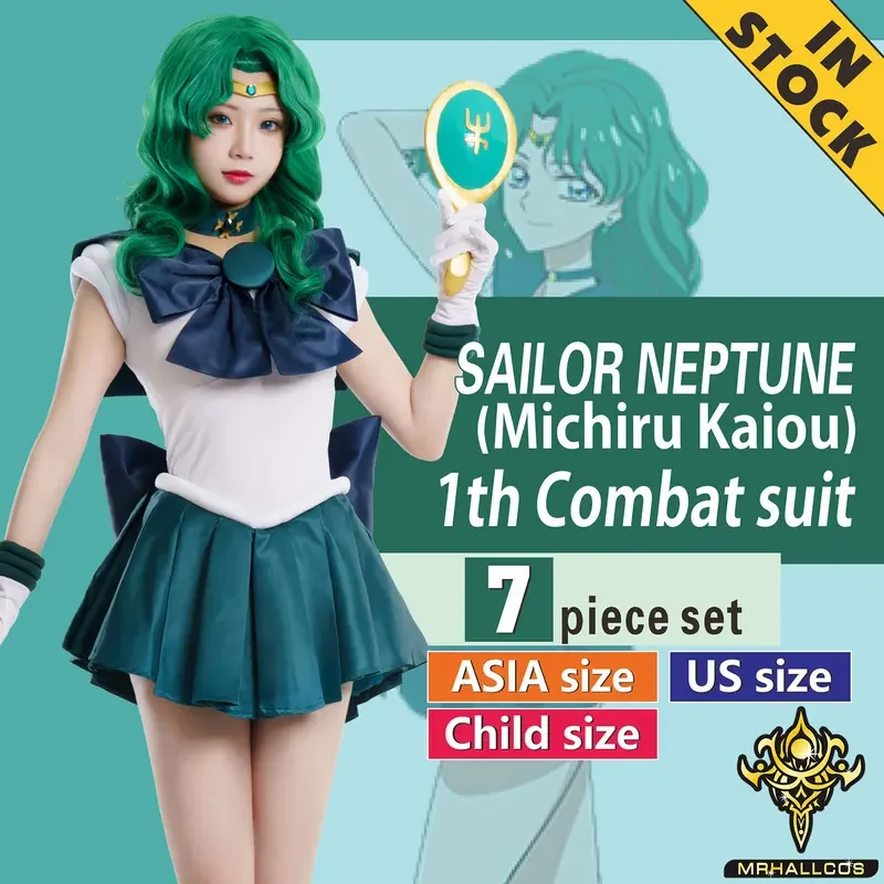 

MRHALLCOS Anime Cosplay Sailor Neptune Michiru Kaiou Moon Crystal Dress Outfits Costume Halloween Party Kid Adult Women PlusSize